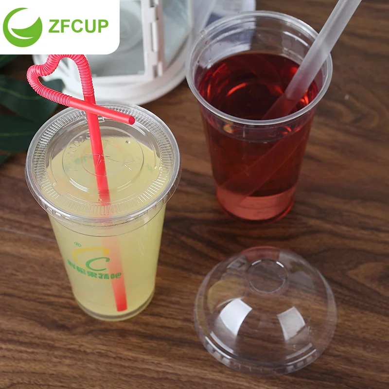 ZFCUP Hard and Thick PET Disposable Plastic Cup With Lid and Straw