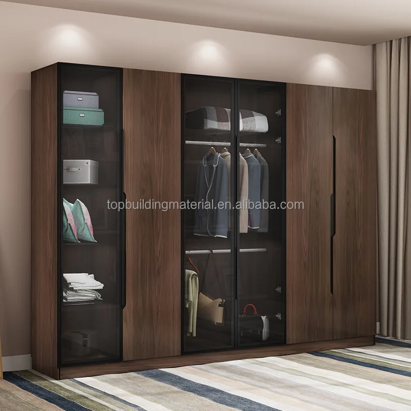 
Modern walnut wardrobe with glass doors 