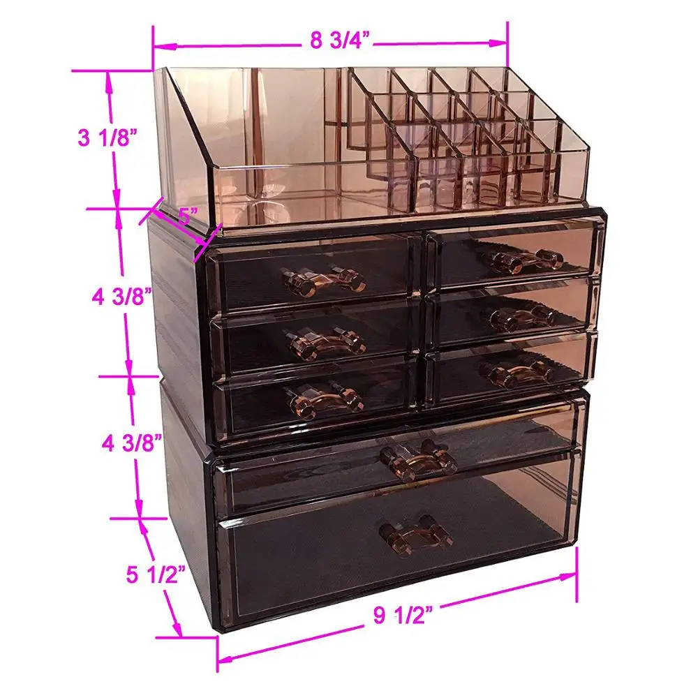 Hot Brown 3 Pieces Set Plastic Acrylic Makeup Cosmetic Organizer Jewelry Storage Drawers Lipstick Display Makeup Boxes Case