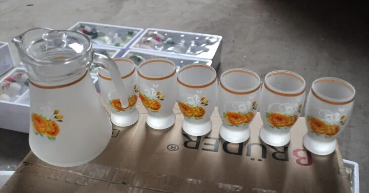 HAONAI стекло Лидер продаж KS-22-G хорошее качество 7 шт. стеклянный набор воды/стеклянный обеденный стол/стеклянный кувшин для воды