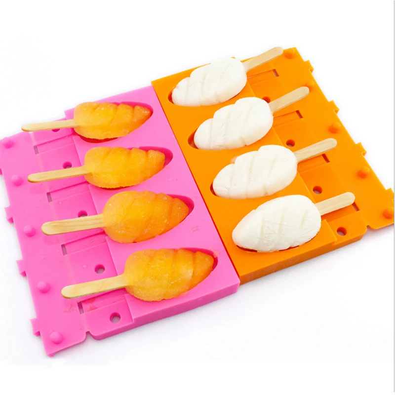 Eco Friendly Products 2024 BPA Free Silicone Ice Cream Tray Maker With Wooden Sticks