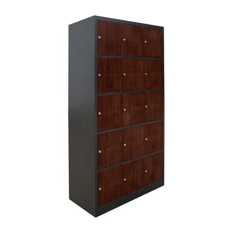 High Quality Wood Texture Transfer Printing Office 15 Doors Steel Locker