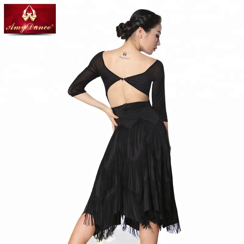 
Adults women sexy backless fringe black dancing practice latin wear with bra inside latin dance costume 