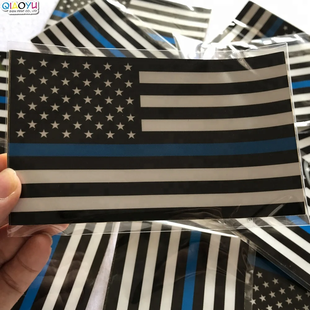 Индивидуальная Светоотражающая наклейка с американским флагом с тонкой синей линией, 5x3 дюйма, наклейка с американским флагом
