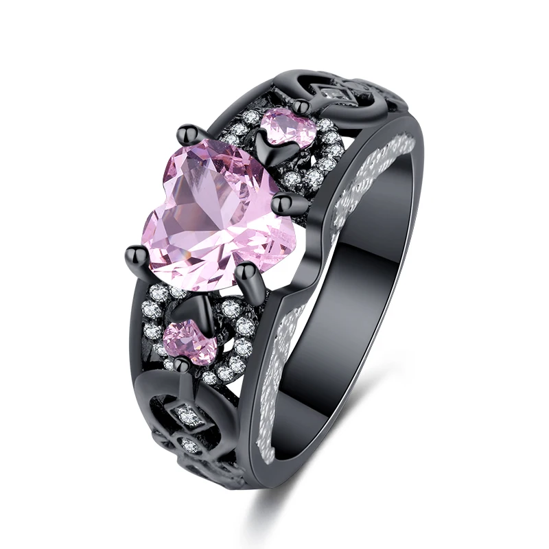 
Rings jewelry women heart shape stone black gun plating wedding band ring 