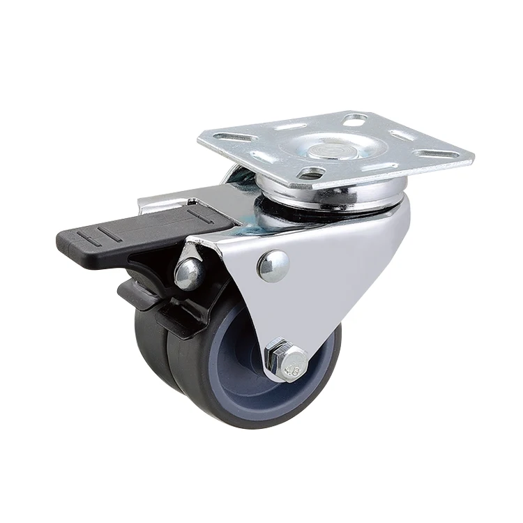 2 inch PVC caster double wheels with brake