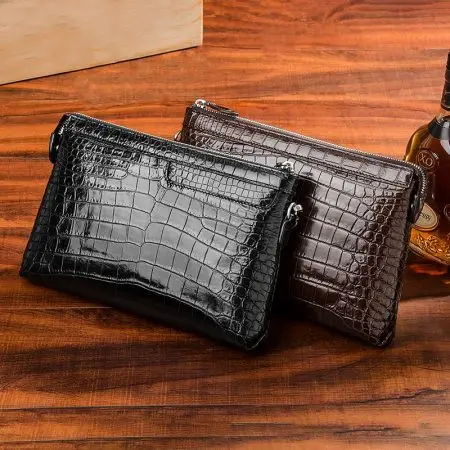 Wallet manufacture Designer Alligator Leather Large Wallet With Strap, long Clutch Bag for Men,Manufacturers Shiny long wallet