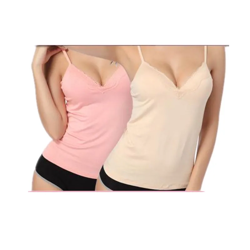 Women Cami Tops V Neck Sleeveless Stretchy Tight Vest Shirt Padded Bra Camisole Straps Push Up Vest Tank Tops Underwear women