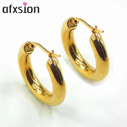 AFXSION  fashion gold simple classic hoop stainless steel earrings for girl