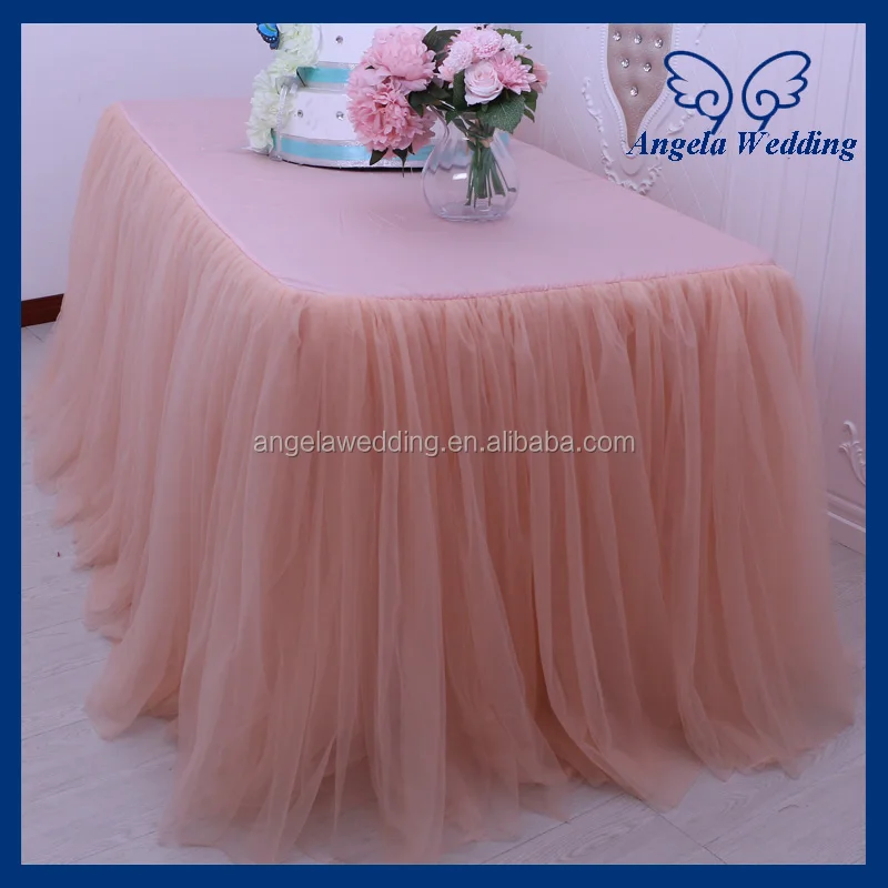 
SK005F New arrival peach tulle bridal wedding table skirt 