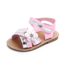 New arrival beautiful flower design leather outdoor baby summer sandals for girls