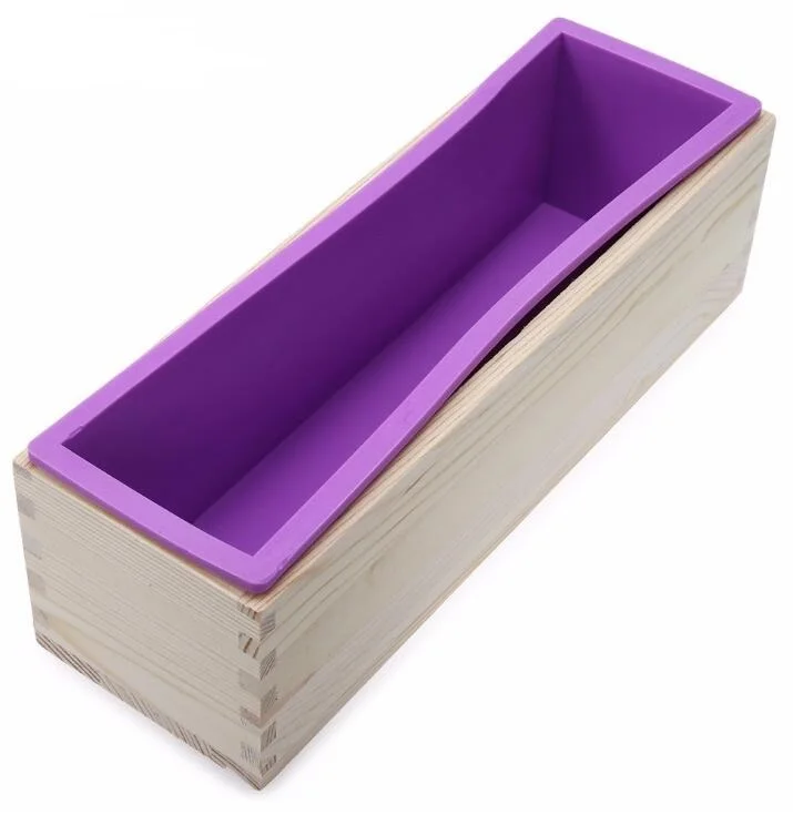 Flexible Rectangular Soap Silicone Loaf Mold With Wood Box  For Soap  Making