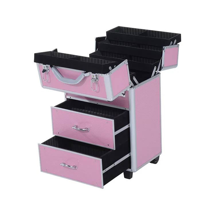 Pro Rolling Wheeled Aluminum Storage trolley makeup luggage suitcase