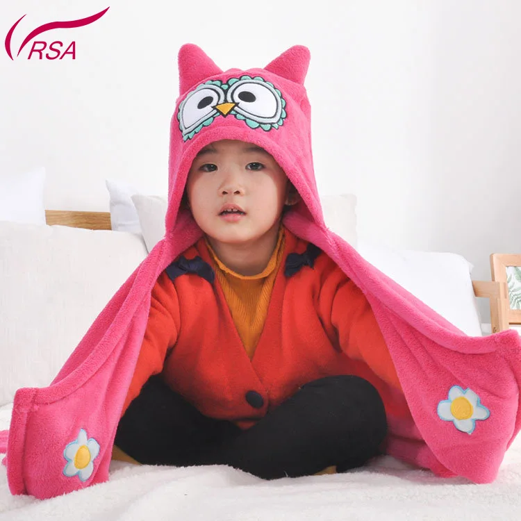 
2019 Fashion Wholesale Baby Cartoon Animal Design Flannel Children Newborn Hat Hooded Blanket Baby 