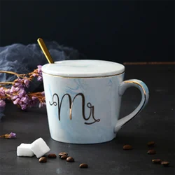 wholesale online 380ml Marble Ceramic Mug Travel Coffee Mug Milk Tea Cup Creative Mr and Mrs Mugs Pink Gold weeding gift
