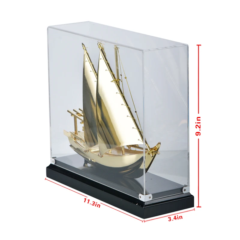Antique Metal Golden Plated Ship Boat Model In Acrylic Box For Souvenir Gifts