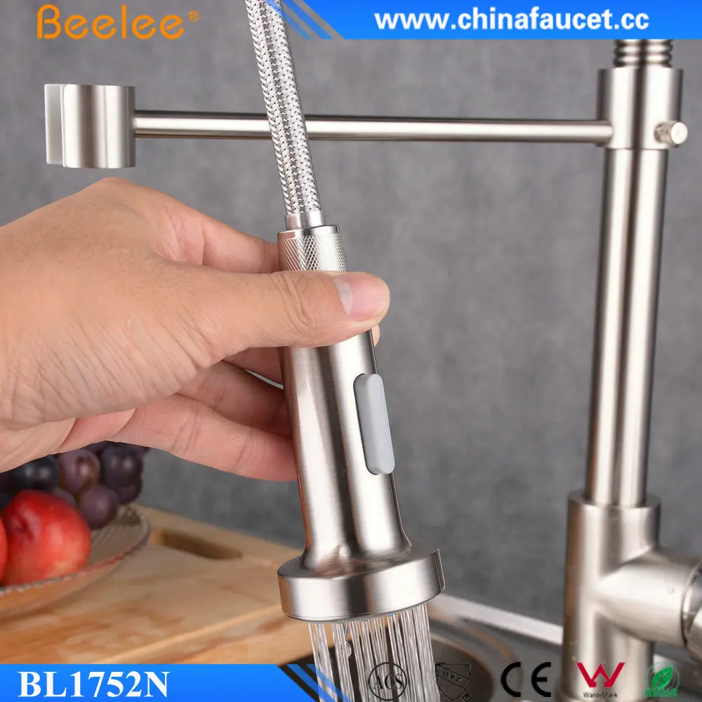 Beelee BL1752N Single Handle Pre-Rinse Kitchen Faucet, Commercial-Style Coiled Spring Kitchen Pull-Out Faucet