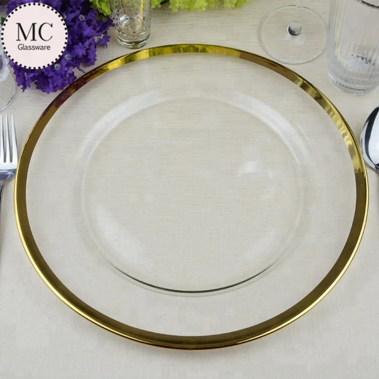 Cheap glass black rimmed charger plates antique black dinner plates wholesale with glitter party rentals