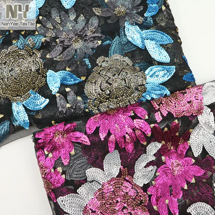 Nanyee Textile 3+5mm Laminated Hot Pink Flower Sequin Fabric