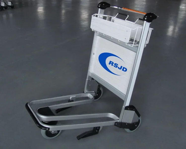 Powder coated basket airport luggage trolley with rod brake