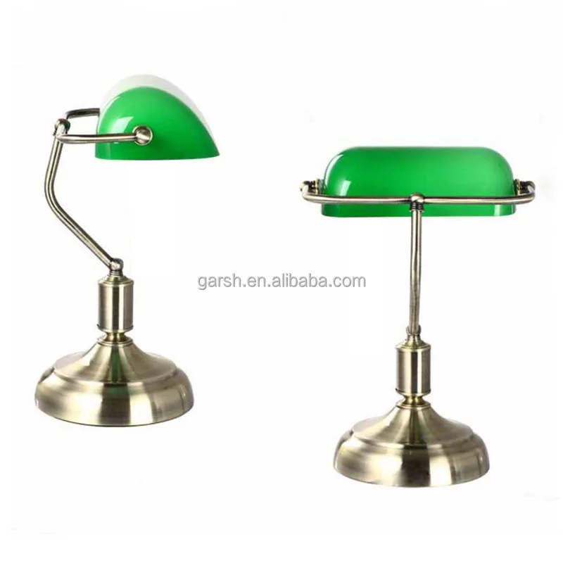 Antique Desk Lamps Bronze Iron Glass Green Banker Table Lamp