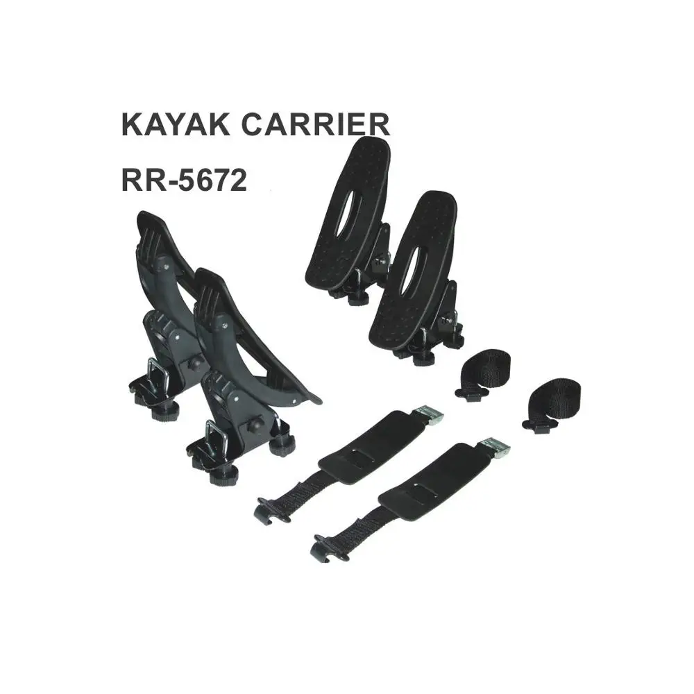 
Iron kayak carrier mounted on car roof rack 