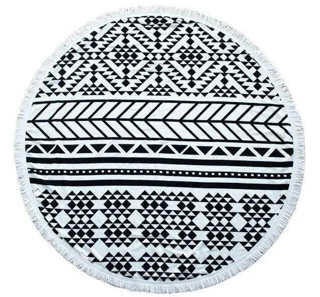 Custom Customised screen Printed Microfiber Circle Beach Towel Large Mandala Round Shape With Tassels Turkish Towel