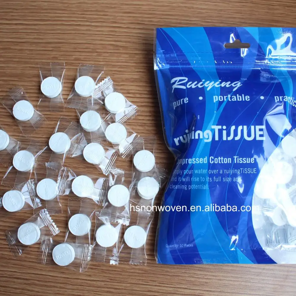 
Compressed Towelettes 100% rayon mesh coin tissues 