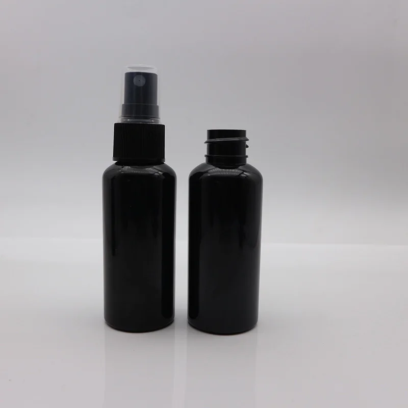 30ml 100ml 150ml cosmetic round shape shiny black PET plastic spray bottle