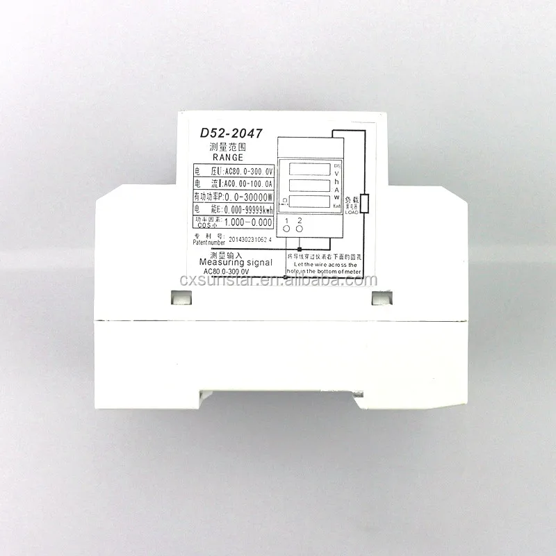 Din Rail Dual Display LED Ammeter Voltmeter AC 80-300V 0-100.0A Voltage Current Power Time Energy Tester 4 Digits 3 IN 1