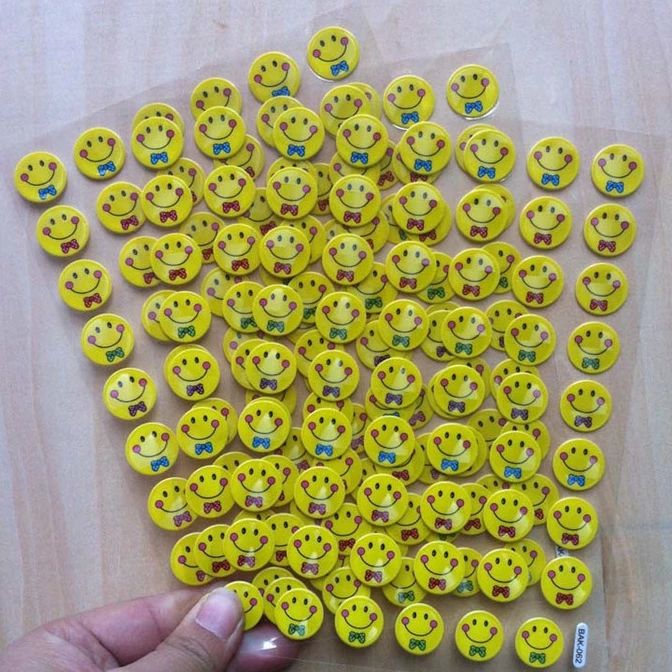 Custom design die cut eva foam puffy stickers sheet for kids  small round smile face 3D bubble sticker
