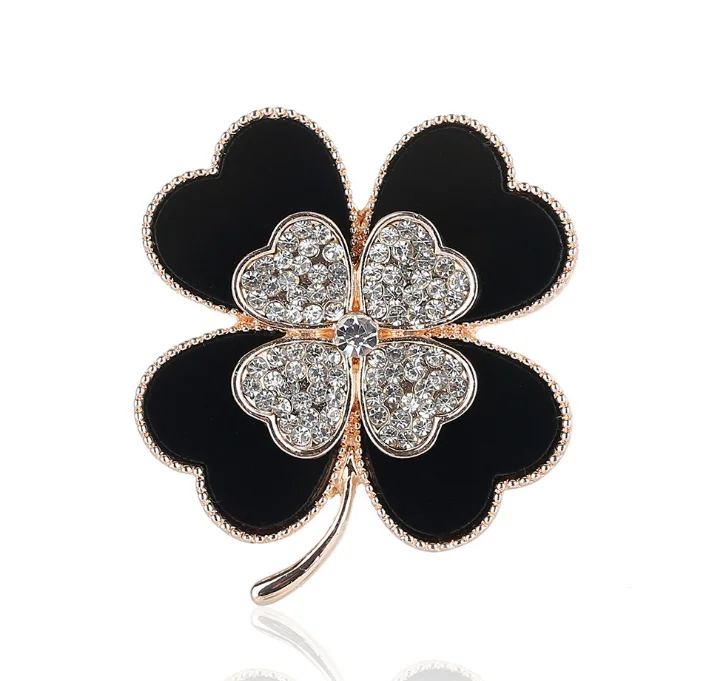 
Корейский современный дизайн Милая акриловая брошь из сплава с цветами и кристаллами в виде четырехлистного клевера 
