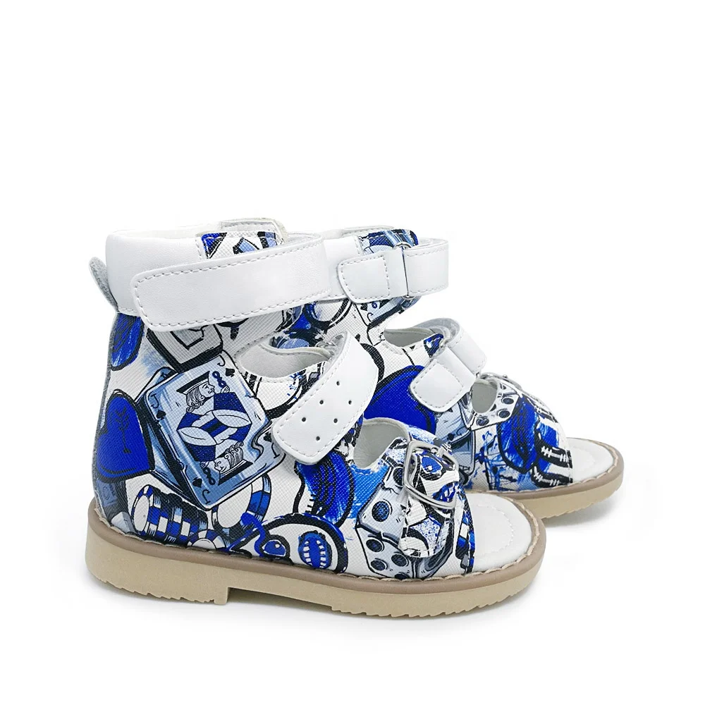 Colorful boys and girls medical patent leather sandals shoes for kids orthopedic shoes for club foot