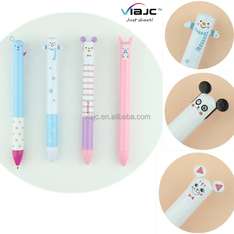 Cute cartoon character ball pen with two different color refills