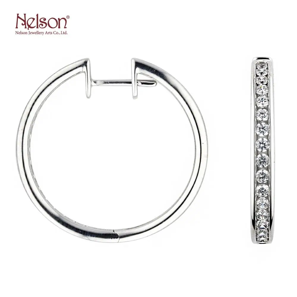 
Zero risk OEM ODM Award Winning Factory Fashion Manufacturer Elegant 18K 750 White Gold Genuine Diamond Hoops Earrings For Women 