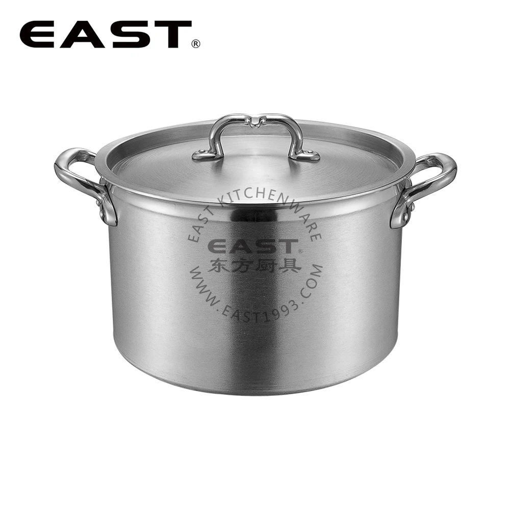 European style Aluminum cooking pot stock pot with compound bottom with hammer track short shape
