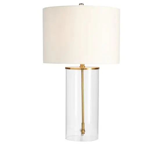 National style big tube Transparent glass desk table lamp with gold metal part for hotel