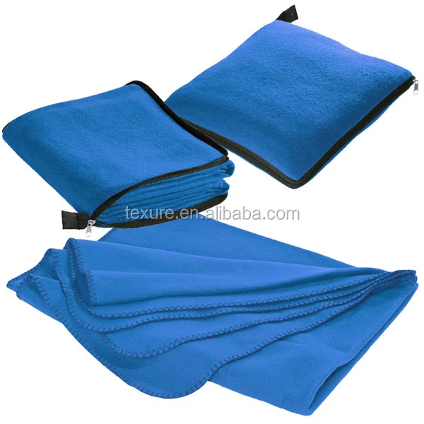 Hot sale polar fleece cushion blanket for train and airplane travel in a zipper bag