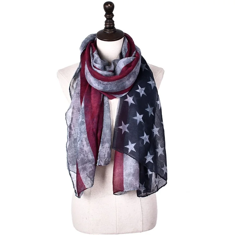 Cenrui Vintage American Flag Scarf,Unisex Fashion Premium Patriotic,Red,Khaki and Blue American Flag Infinity Shawl Scarf