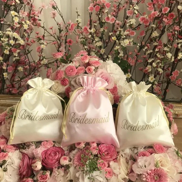 Luxury Small Custom Drawstring Satin Bags for Hair Packaging gift satin bag jewelry satin pouch