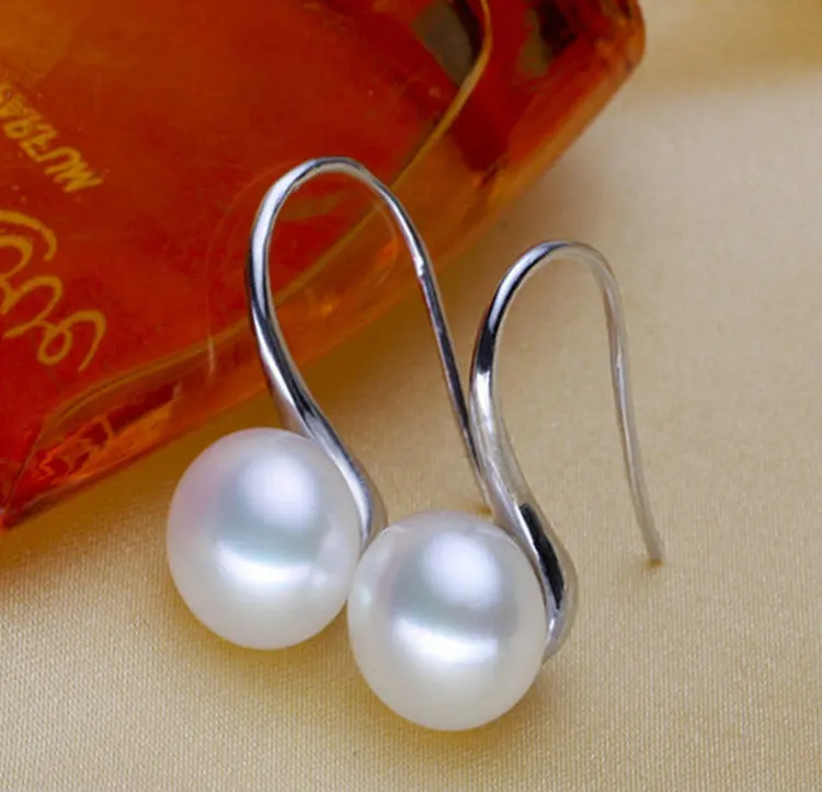 R.Gem. Wholesale S925 Silver Pendant 7-8mm Size Natural Fresh Water Pearl Dangle Earrings