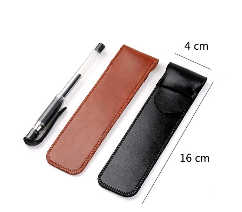 Pen Holder Leather Single Pen Case Pencil Pouch for Fountain Pen - black, brown