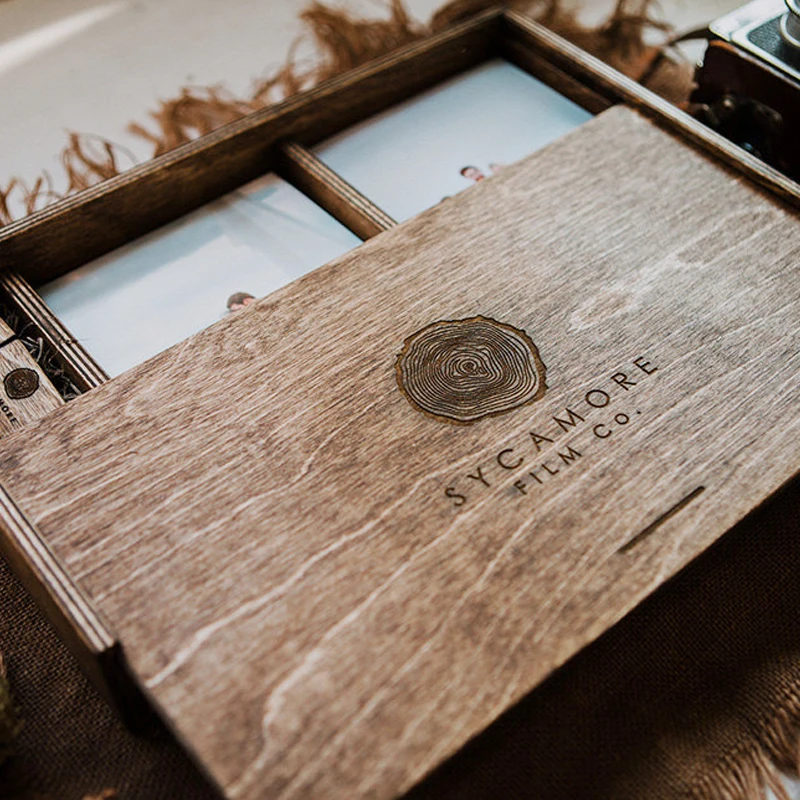 Diy Hand retro color custom logo Wooden Gift Box wedding Marriage Photo Album Packaging Box