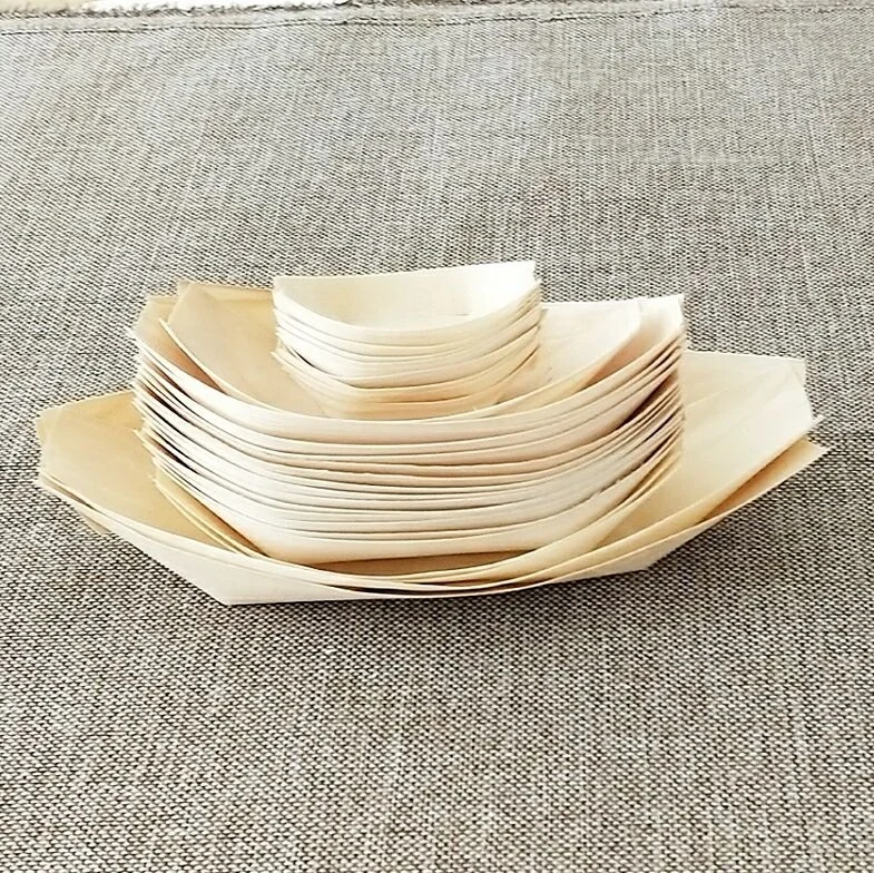 
Disposable bent pine wooden boat tray/plate /bowl/cone for food serving tray for sushi and icecream fast food 