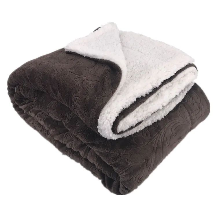 Travel Blanket 3D Embossed Large Double Ply Micro Plush with Velvet Fleece Sherpa 100% Polyester Square OEKO-TEX STANDARD 100
