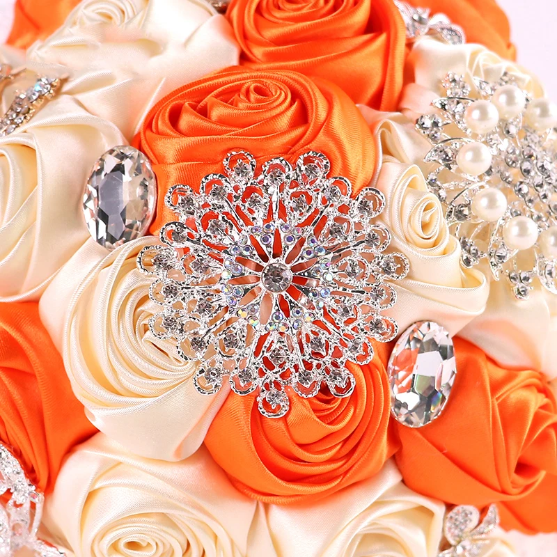 YO CHO wedding flower crystal bouquet bridal handmade crystal ribbon artificial satin flower silk wedding bridal bouquet