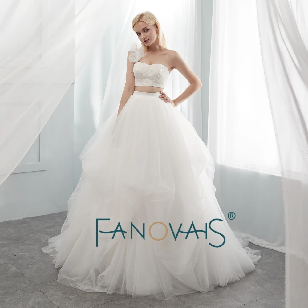 RUOLAI ASW046 Real Picture One Shoulder Two Piece Ball Gown Wedding Dresses