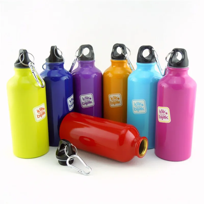 Wholesale and custom Promotional 0.5L/0.75L/1L Aluminum Water Bottle with Plastic Screw Lid Looped on the Top