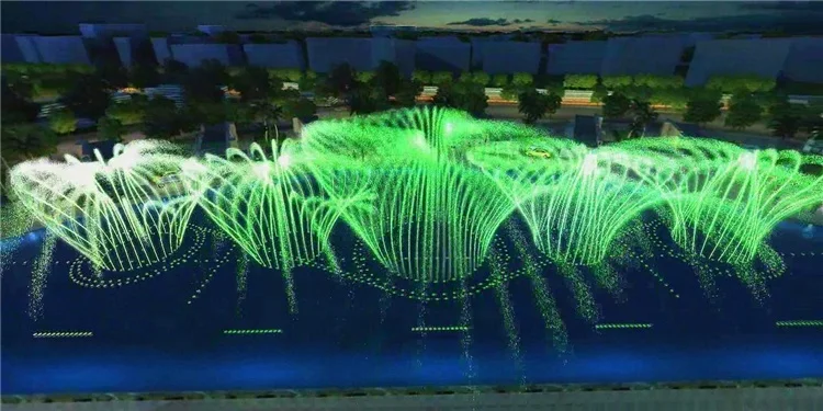 business music lake floating water fountain