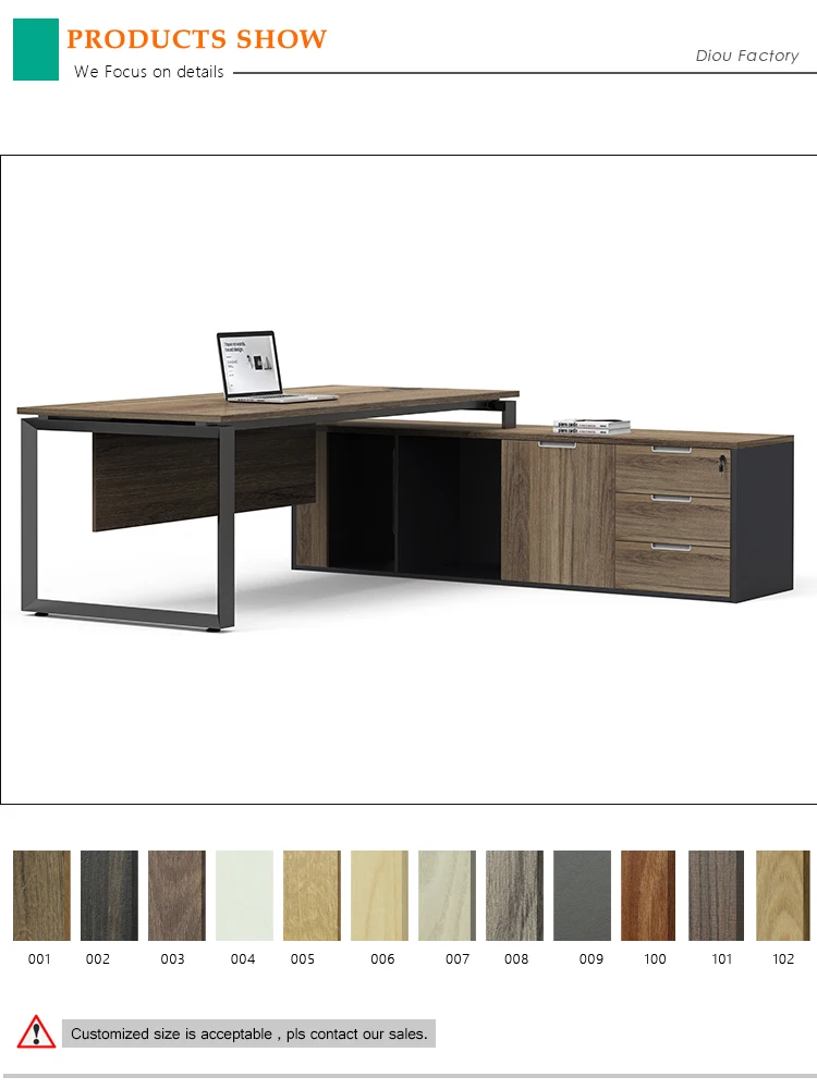 SJ-001 Trilateral Executive Office Desk with metal furniture leg office table